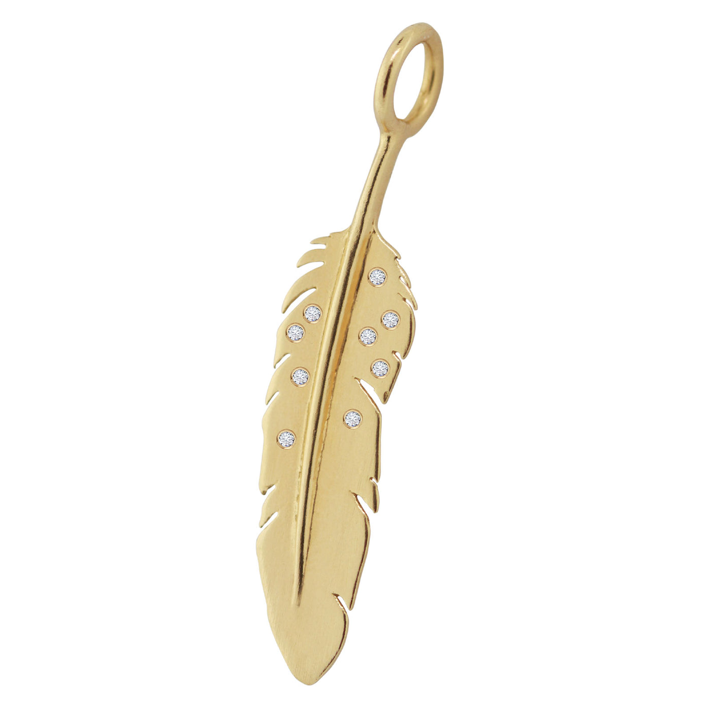 Gold Polished Feather Charm with Diamonds