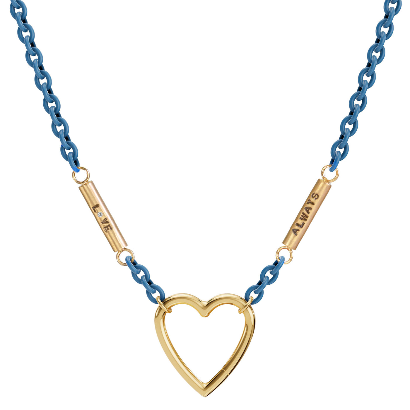 3.8mm Stainless Steel Aqua Blue Love Always Heart Hinge Chain