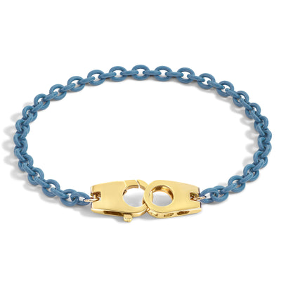 3.8mm Stainless Steel Aqua Blue Twin Clasp Chain Bracelet