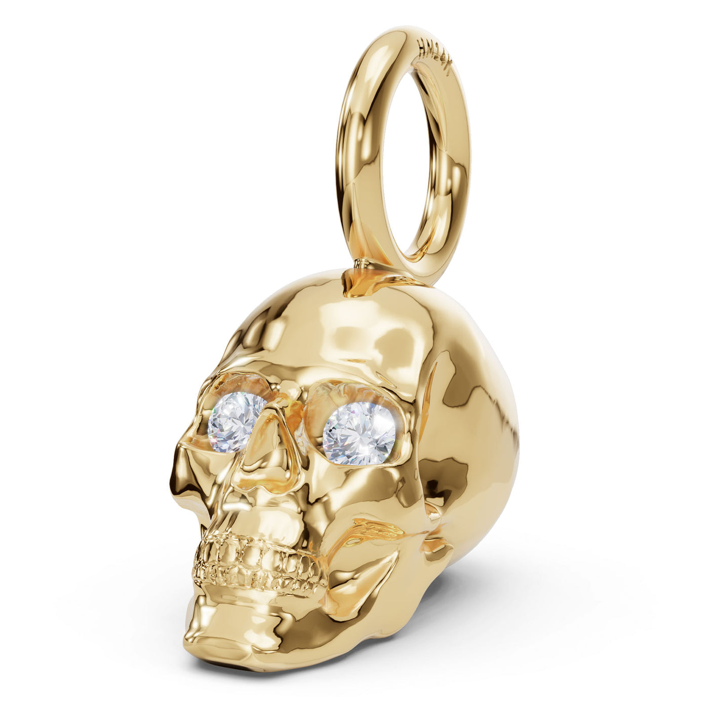 Gold Polished Skull Charm with Diamonds