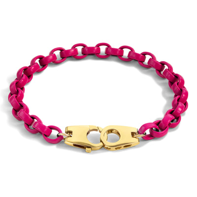 5.6mm Stainless Steel Rubellite Pink Twin Clasp Chain Bracelet