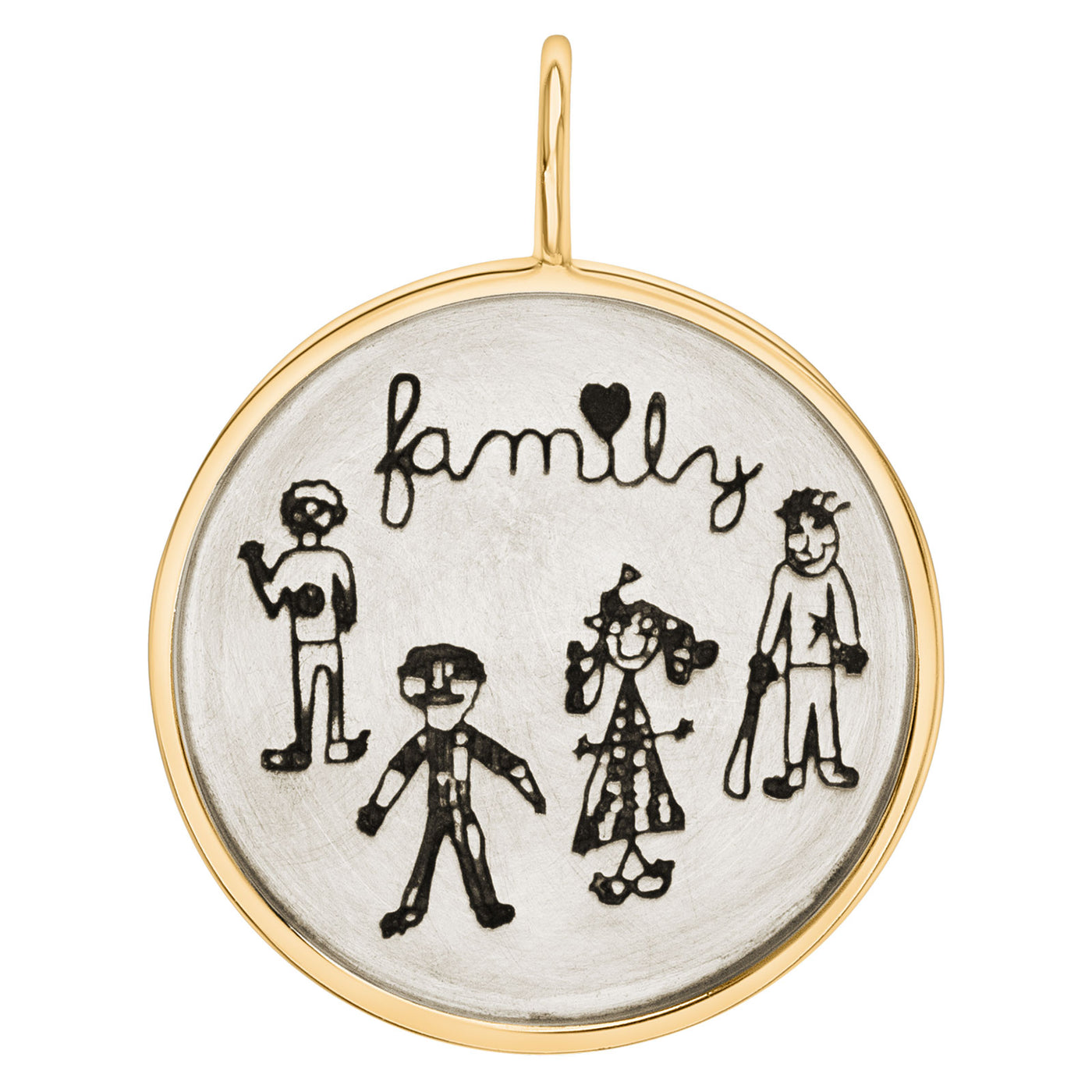 Child's Drawing & Names Round Charm