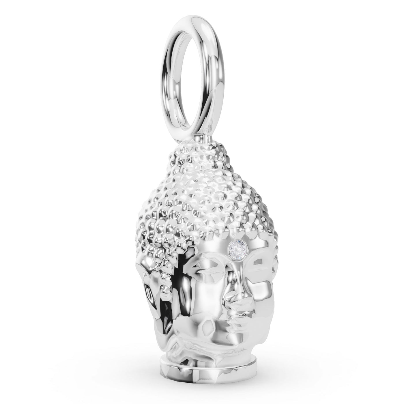 Silver Polished Buddha Head with a Diamond