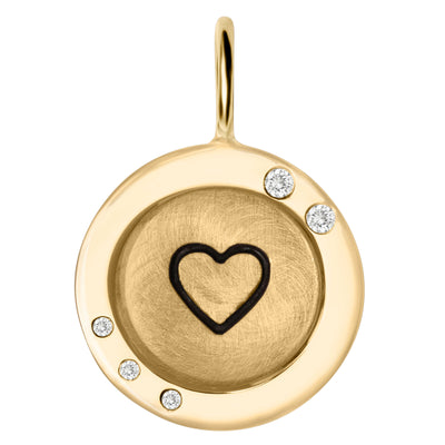 Gold Simple Heart Wide Frame Round Charm
