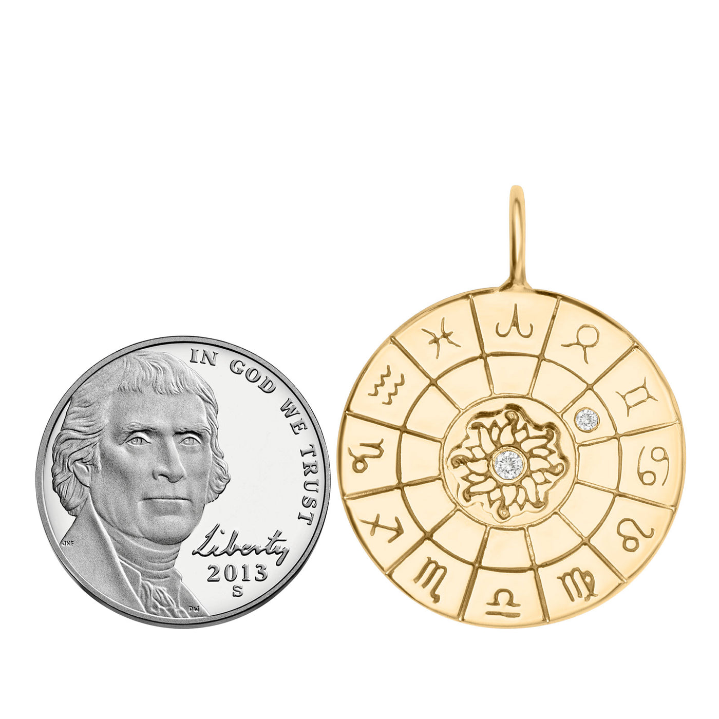 Zodiac Compass High Polished Round Charm
