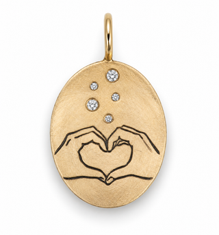 Yellow Gold Heart Hands Oval Charm