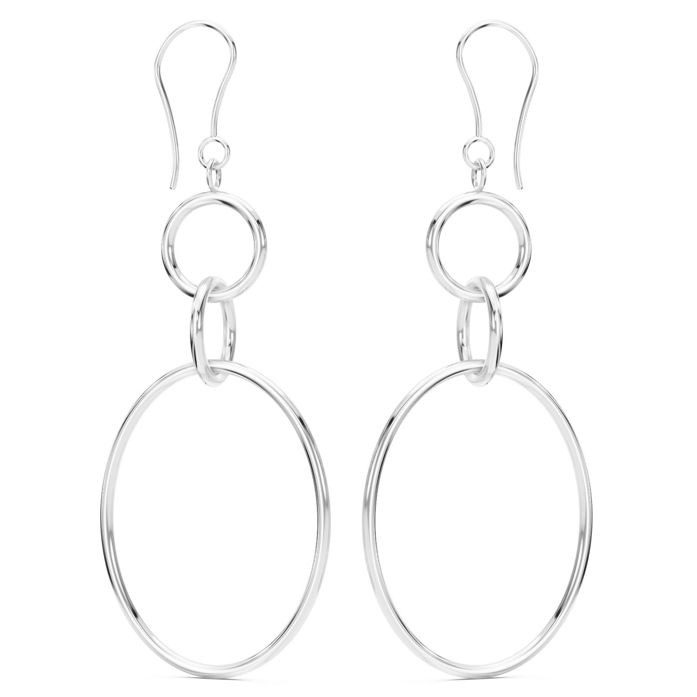 Large Silver Round & Oval Drop Earrings