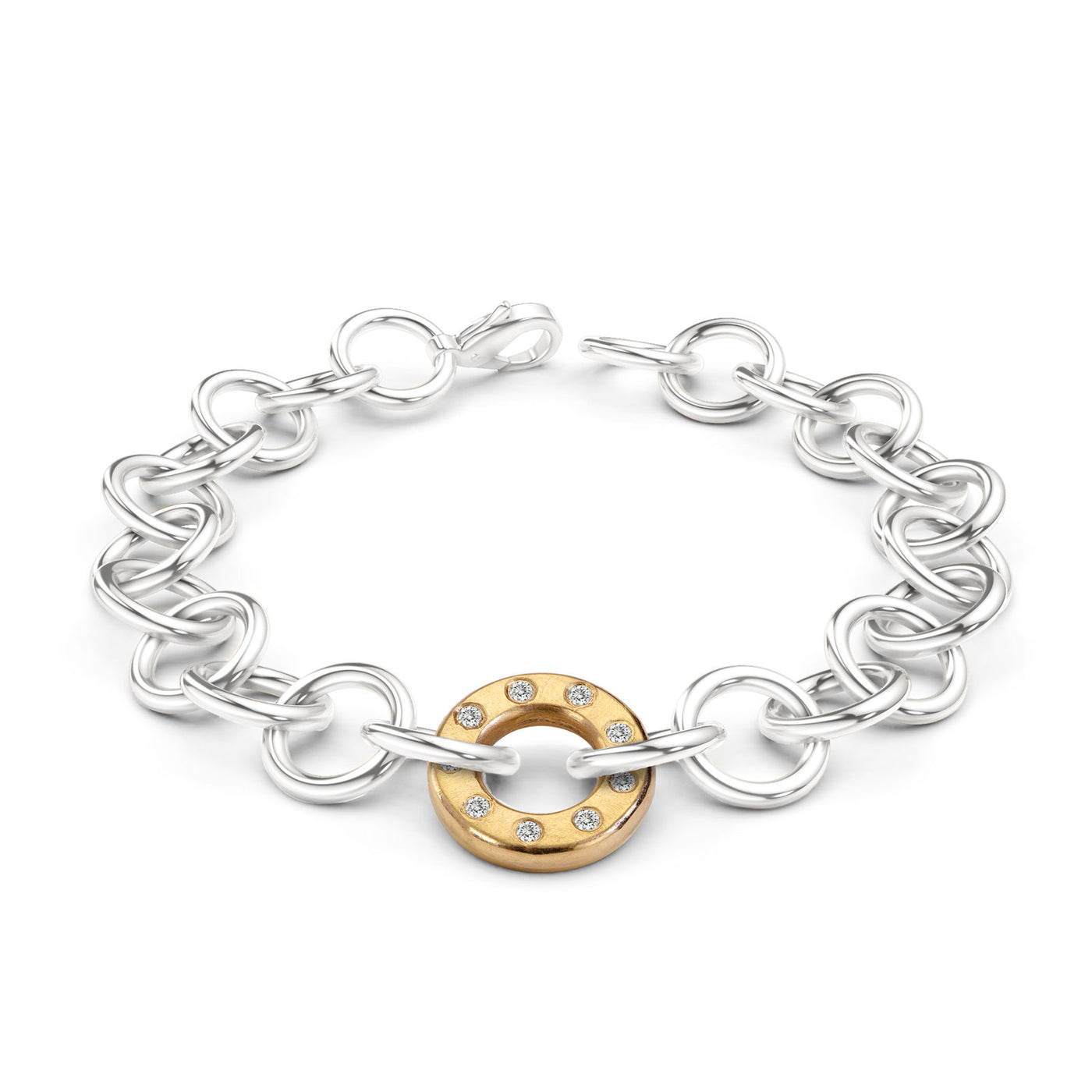 Silver & Gold Handmade Circle Chain Diamond Bracelet