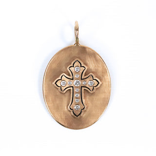 Diamond Cross Oval Charm