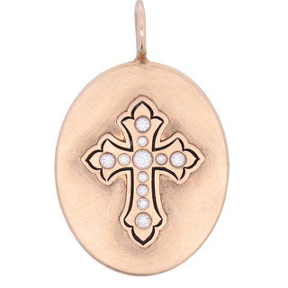 Diamond Cross Oval Charm