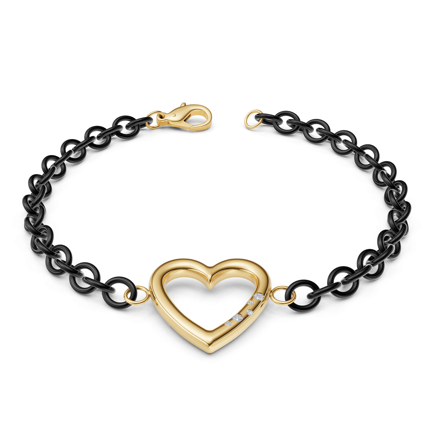 3.8mm Stainless Steel Black Heart Chain Bracelet