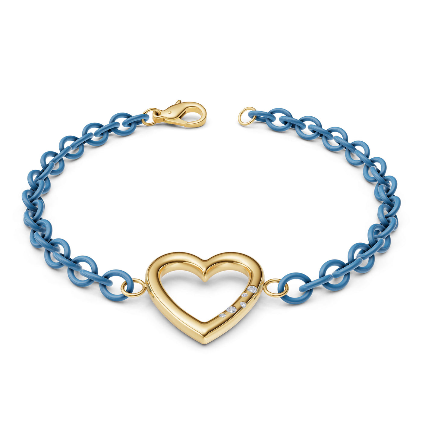 3.8mm Stainless Steel Aqua Blue Heart Chain Bracelet