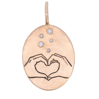 Yellow Gold Heart Hands Oval Charm