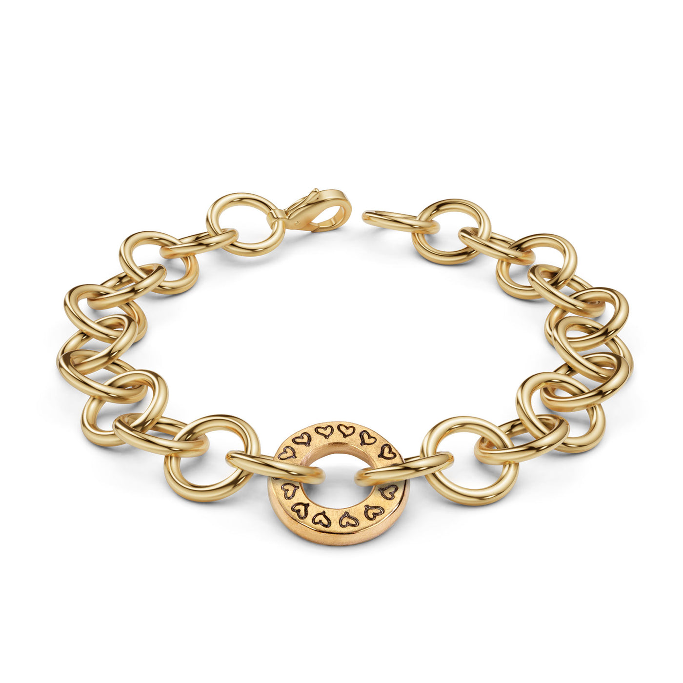 Gold Handmade Circle Chain Hearts & Stars Bracelet