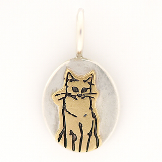 Mini Silver and Gold Oval Cat Charm