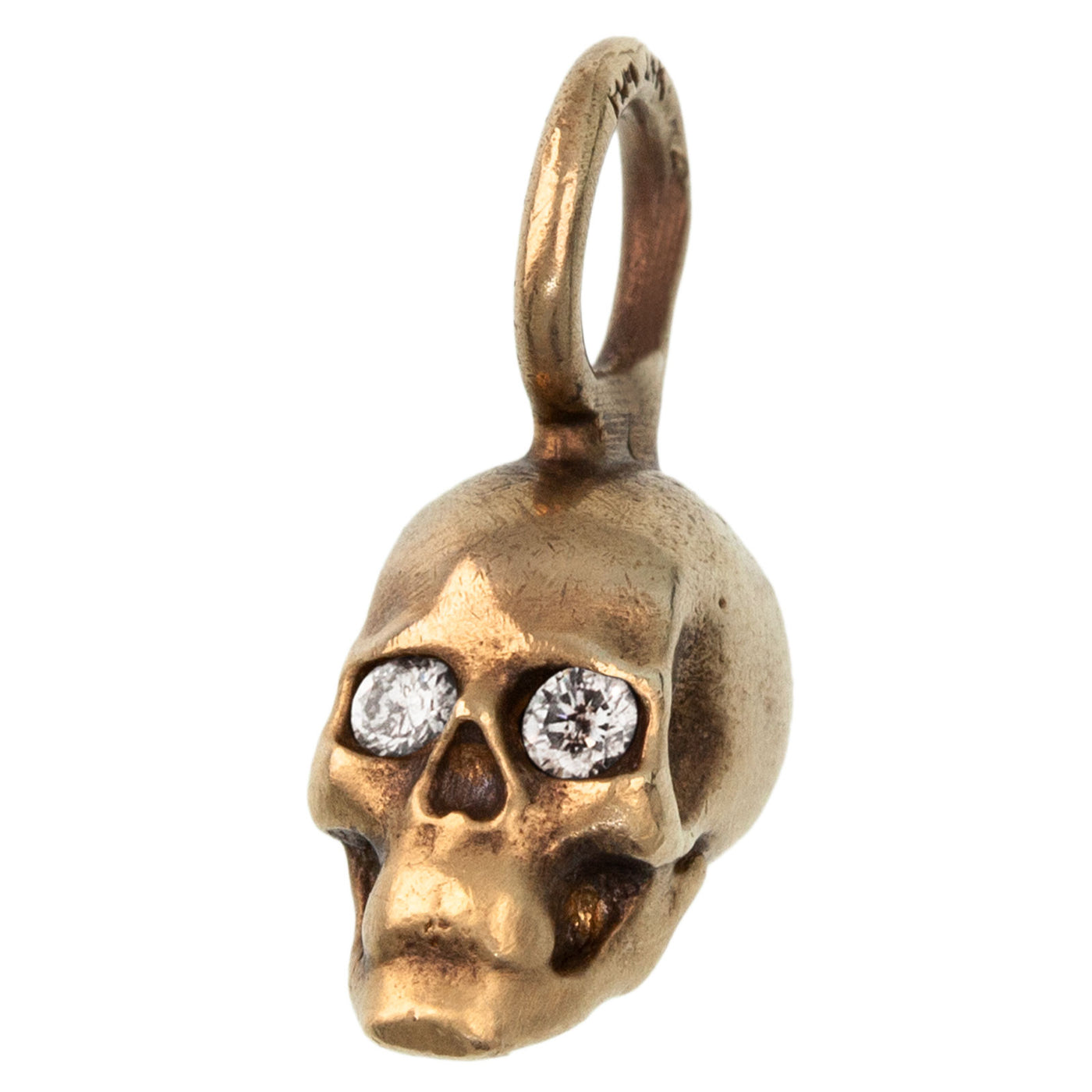 Gold Patina Skull Charm with Diamonds