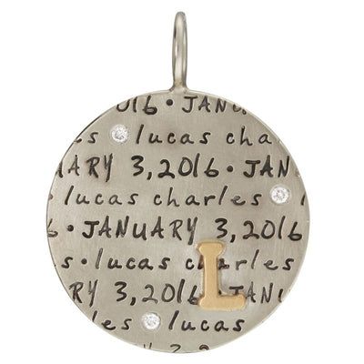 Name And Birth Date Round Charm