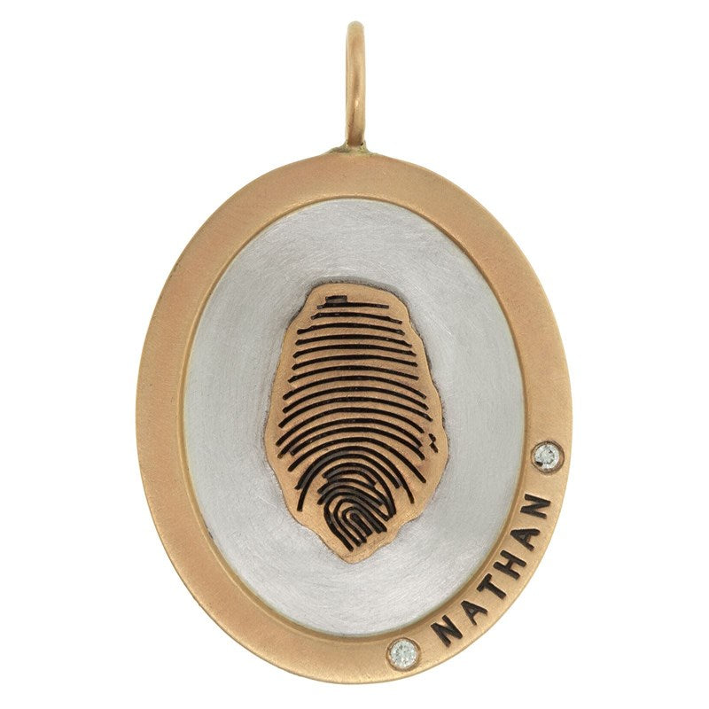 Raised Gold Fingerprint And Name Oval Charm