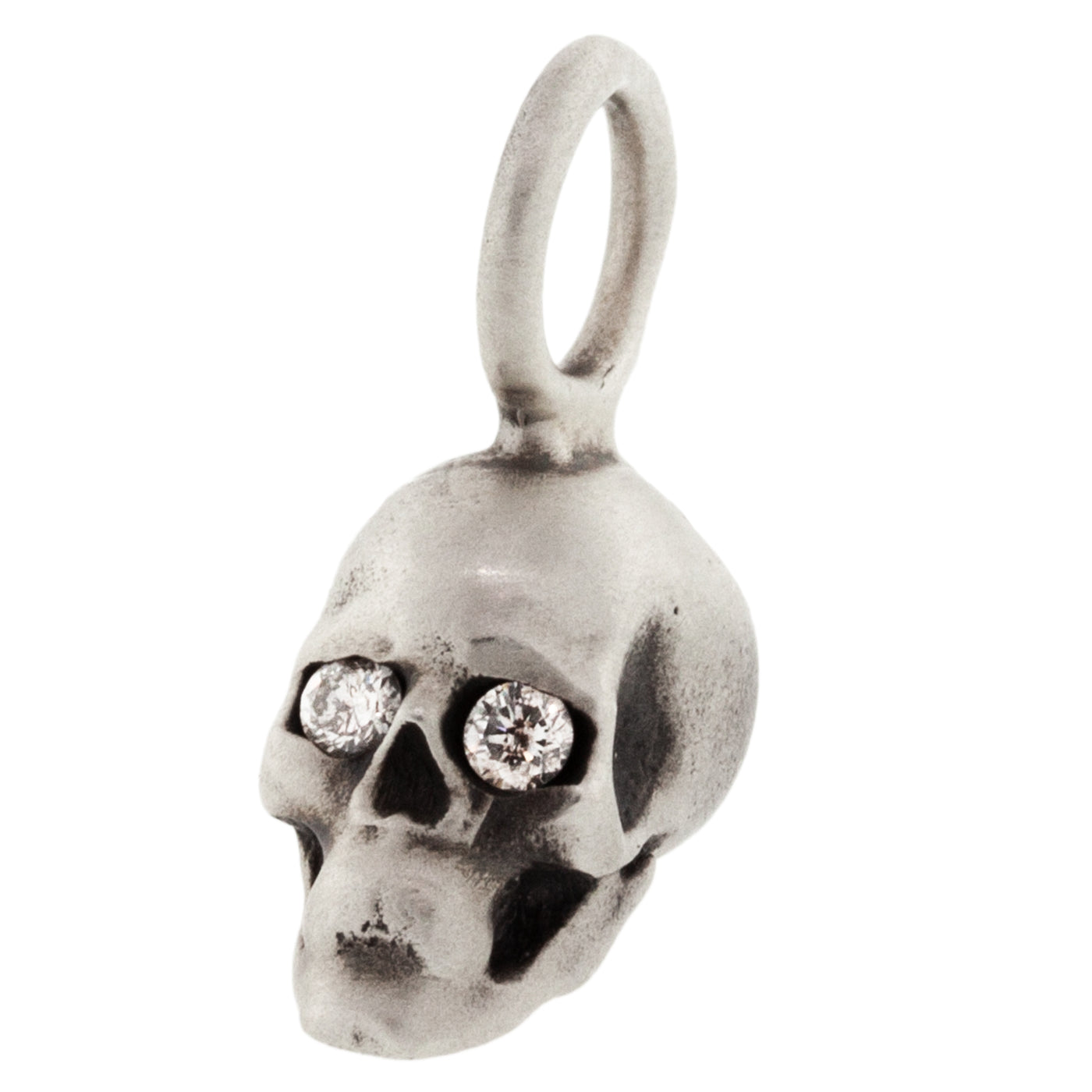 Silver Patina Skull Charm with Diamonds