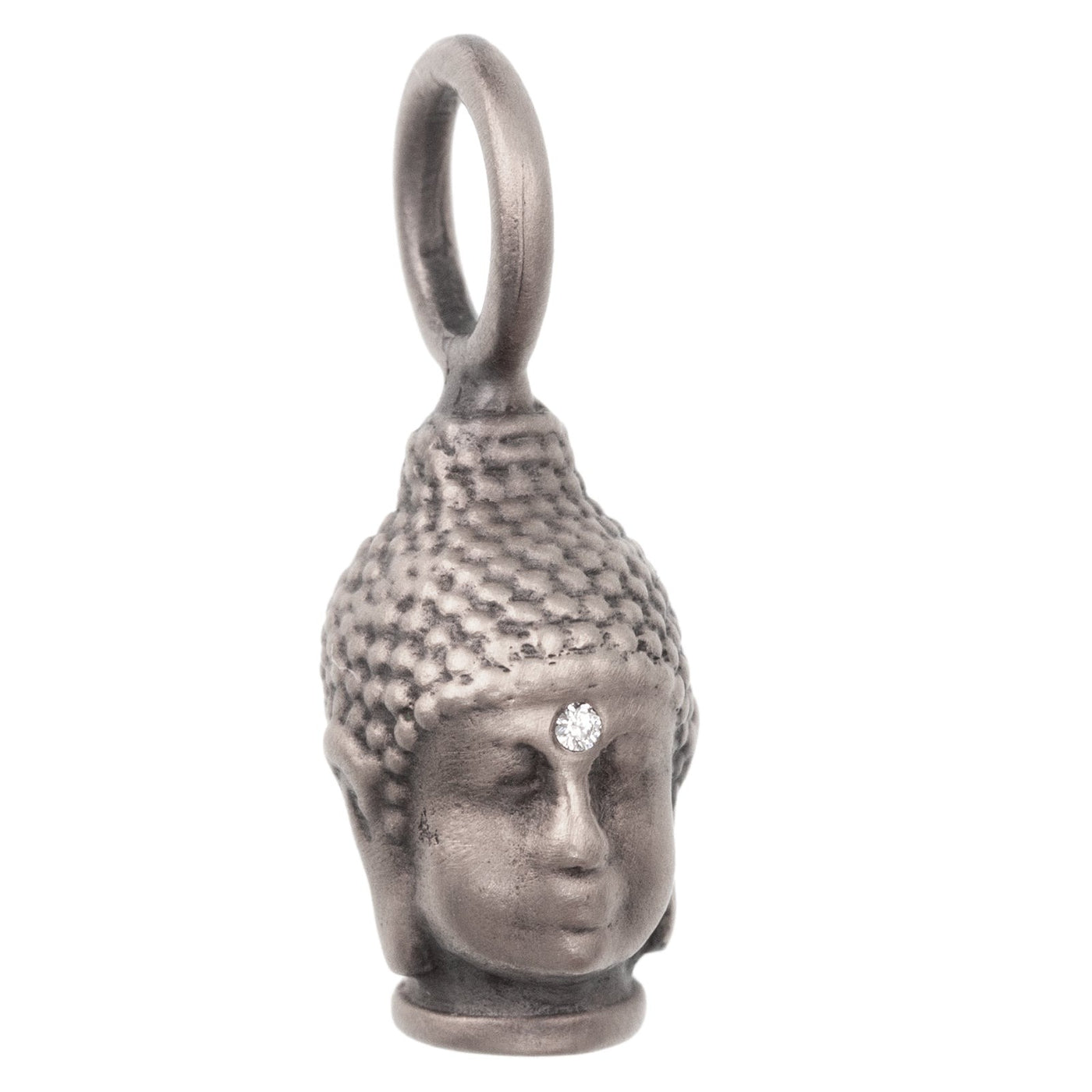 Silver Patina Buddha Head Charm with a Diamond