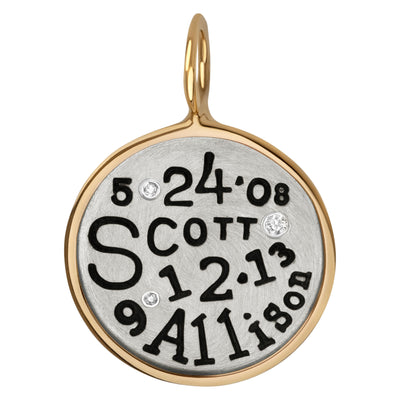 Double Name and Date Round Charm