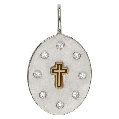 Silver & Gold Cross Oval Charm