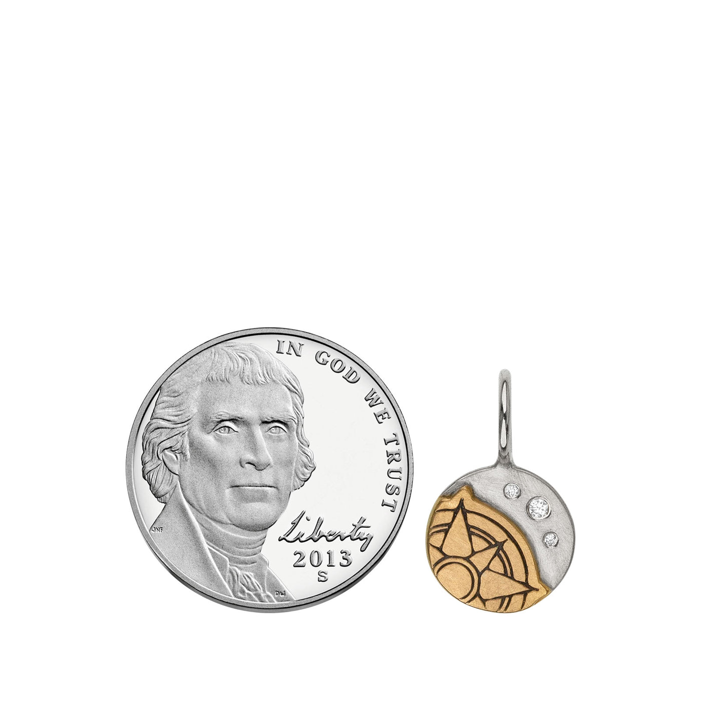 Silver & Gold Compass Round Charm