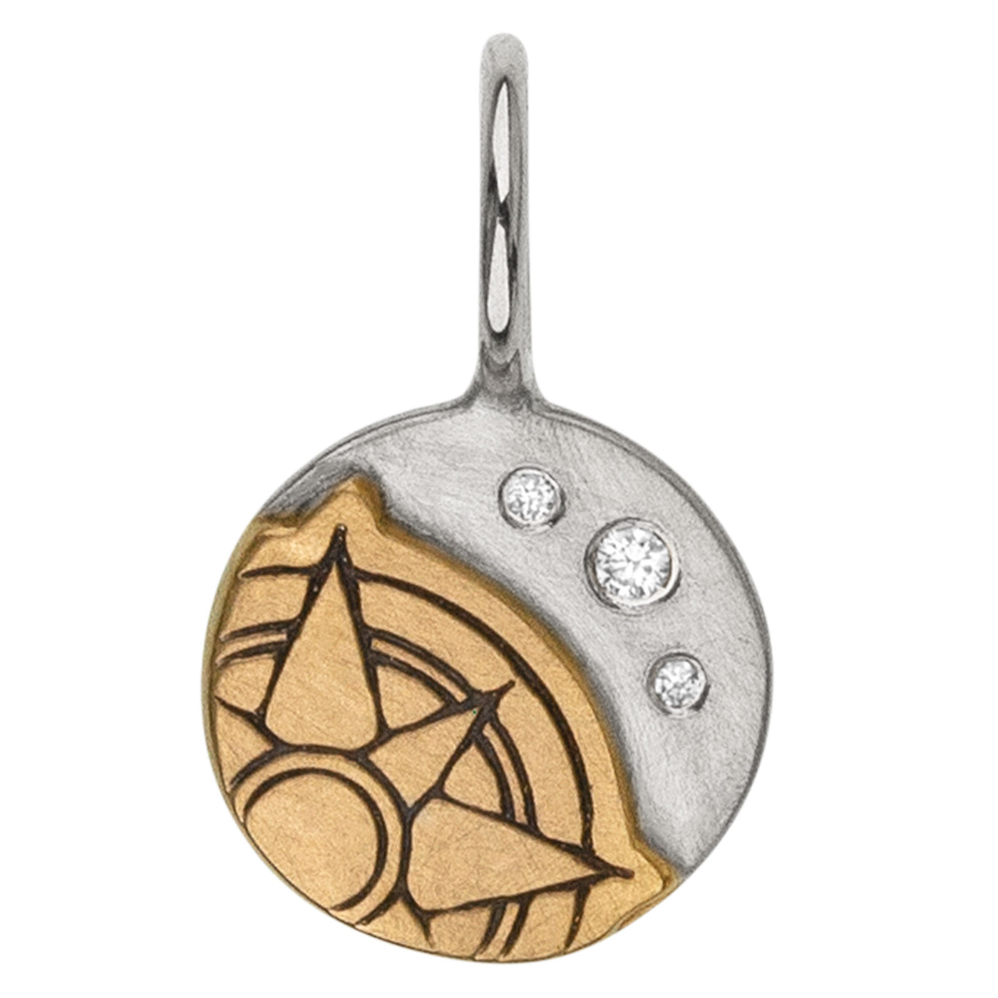 Silver & Gold Compass Round Charm