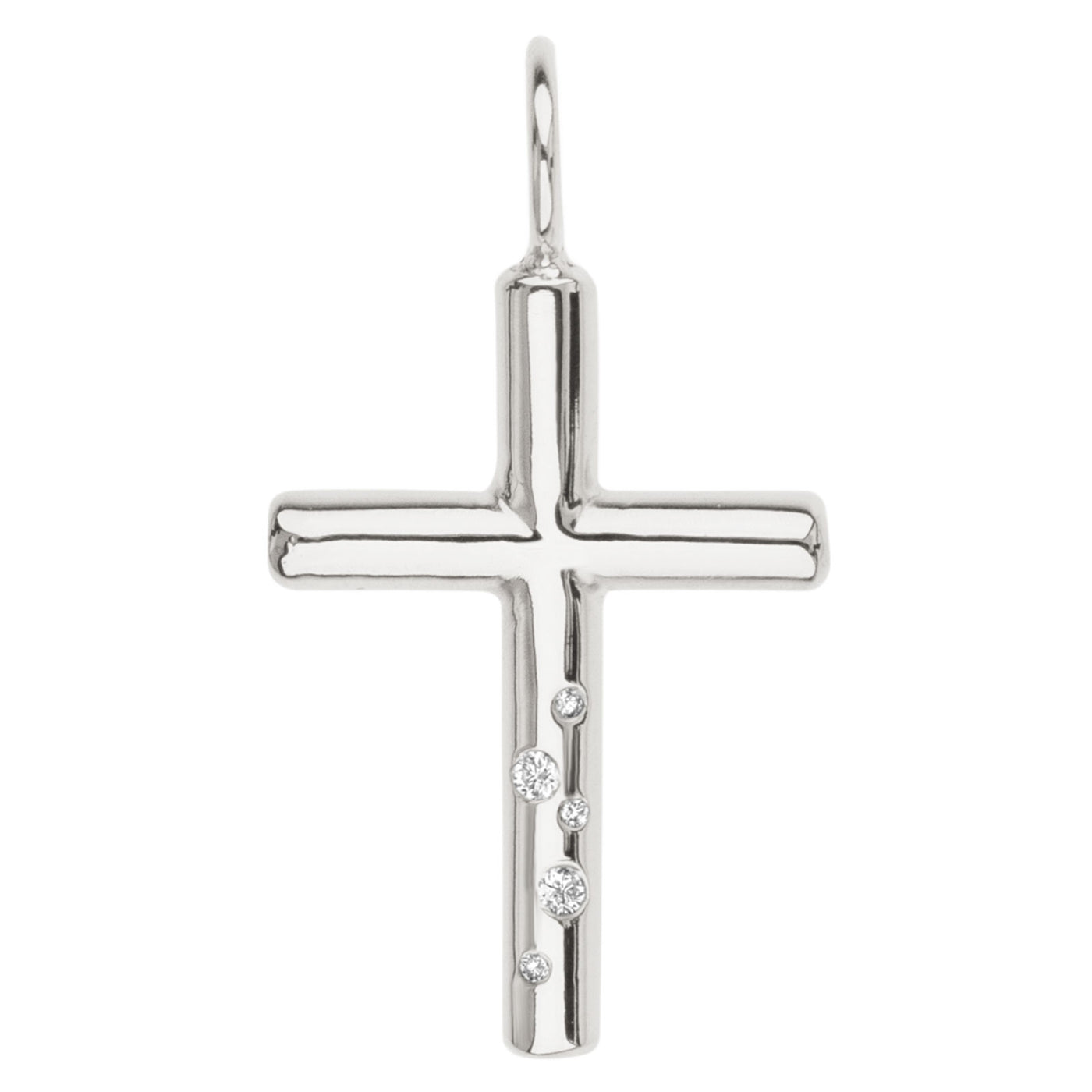 Silver High Polished Diamond Cross Charm