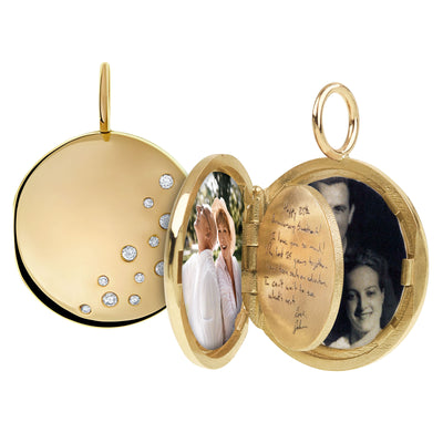 Gold Round Locket with Diamonds and a Personalized Page