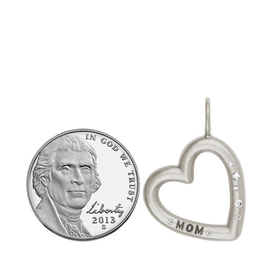 Silver Brushed Mom Open Heart Charm