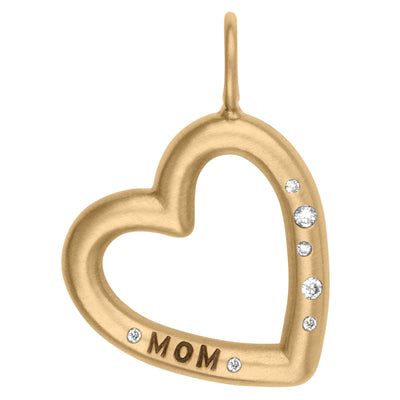 Gold Brushed Mom Open Heart Charm