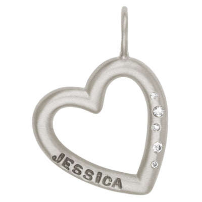 Silver Brushed Name Open Heart Charm