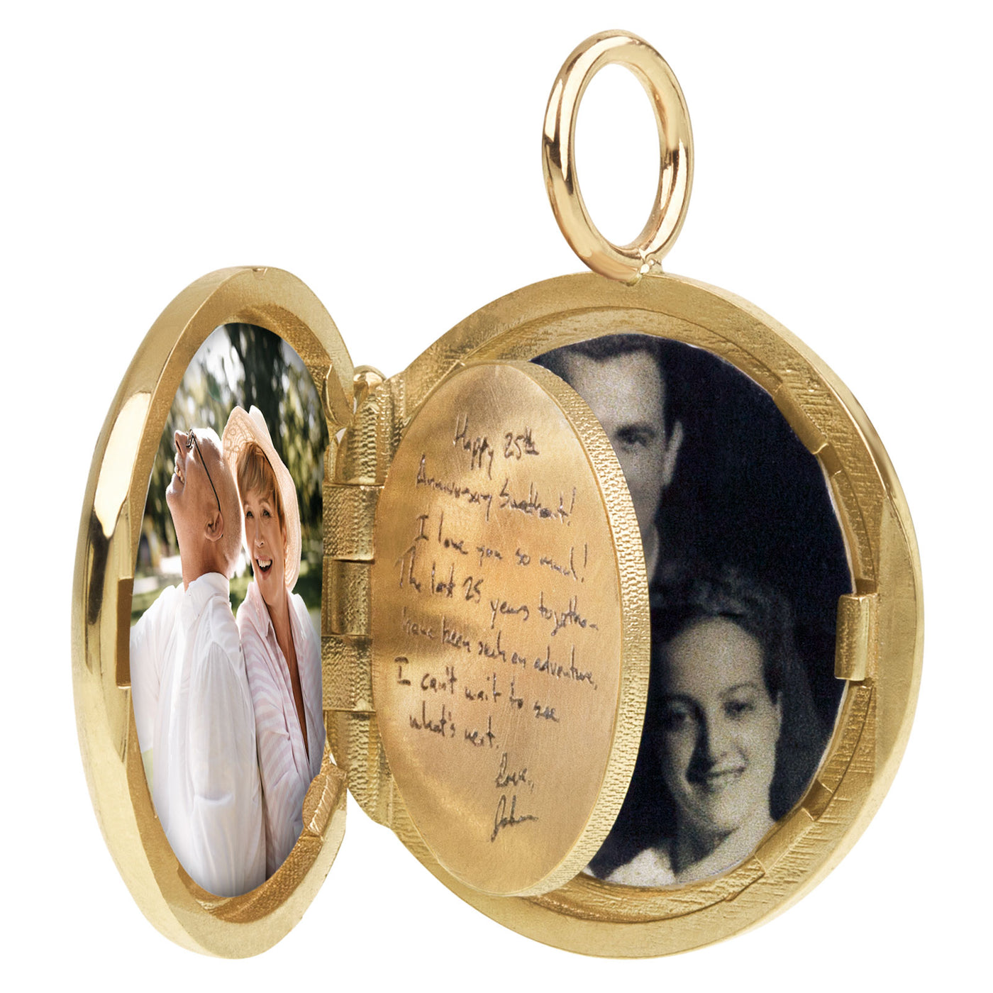 Gold Round Locket with Diamonds and a Personalized Page