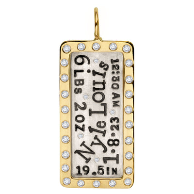 Silver & Gold Baby Stats Wide Frame ID Tag